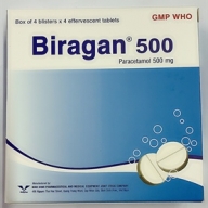 Biragan 500 (paracetamol 500 mg) hộp*4 vỉ*4 viên